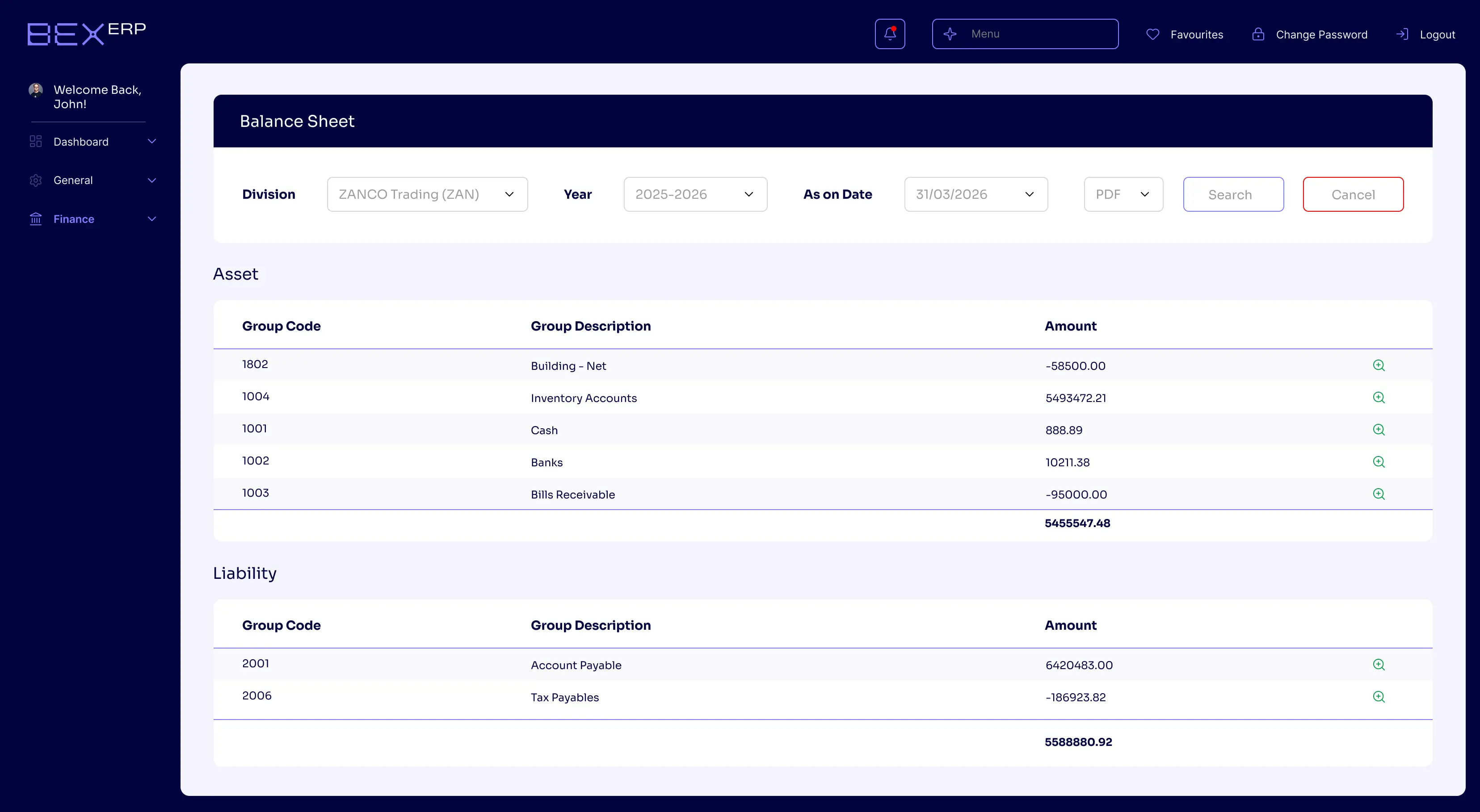 Finance Module Interface
